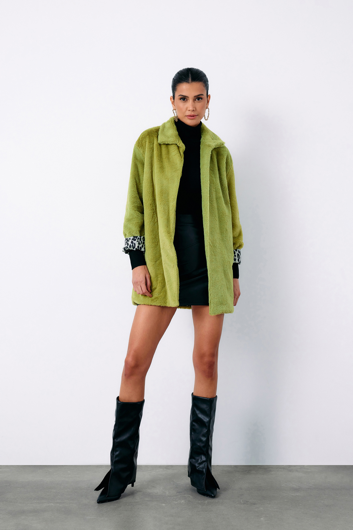 Leopar Astarlı Peluş Kaban - YEŞİL