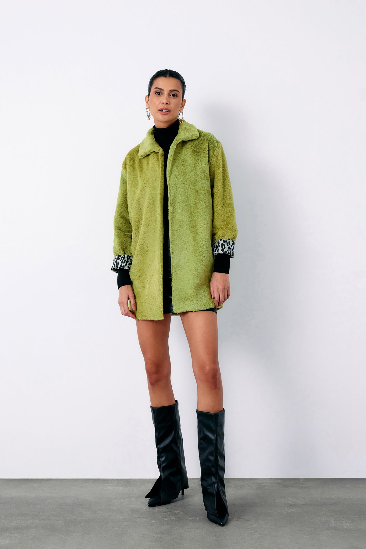 Leopar Astarlı Peluş Kaban - YEŞİL