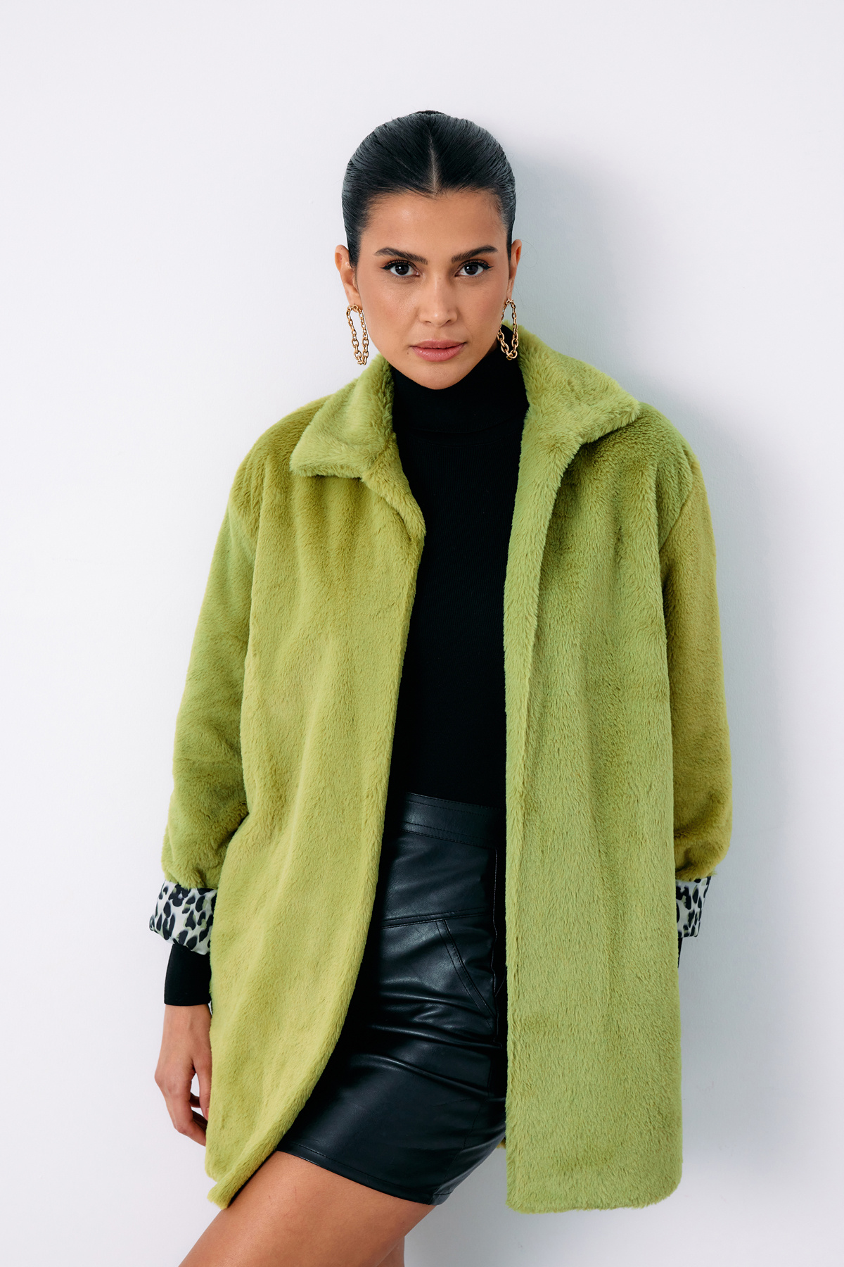 Leopar Astarlı Peluş Kaban - YEŞİL