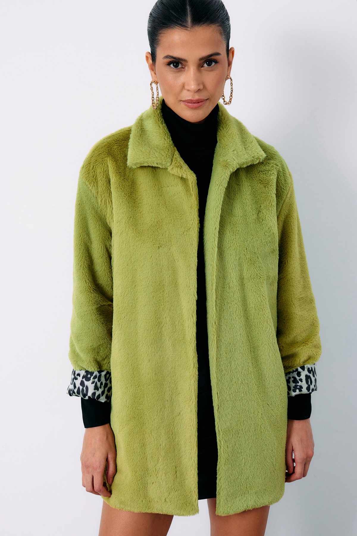 Leopar Astarlı Peluş Kaban - YEŞİL