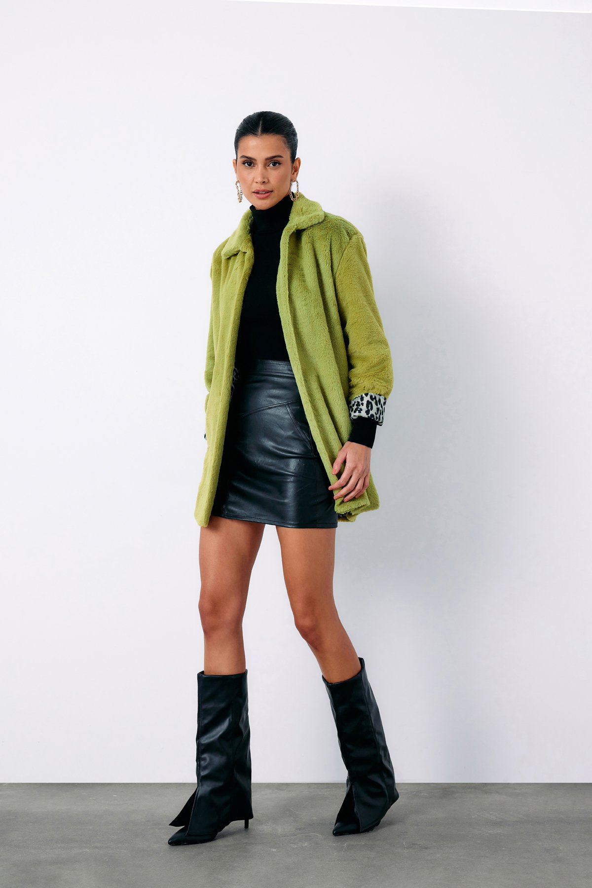 Leopar Astarlı Peluş Kaban - YEŞİL