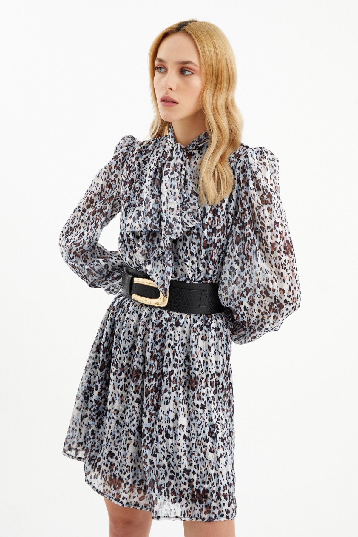 Leopar desenli elbise - MAVİ