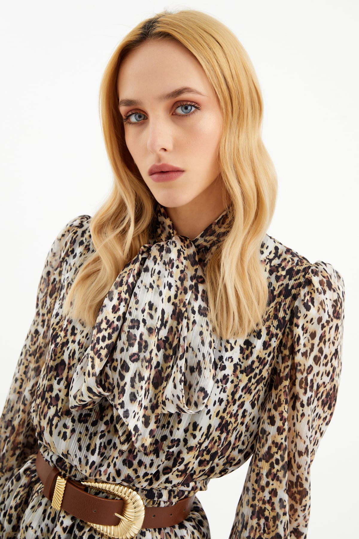 Leopar desenli elbise - SARI