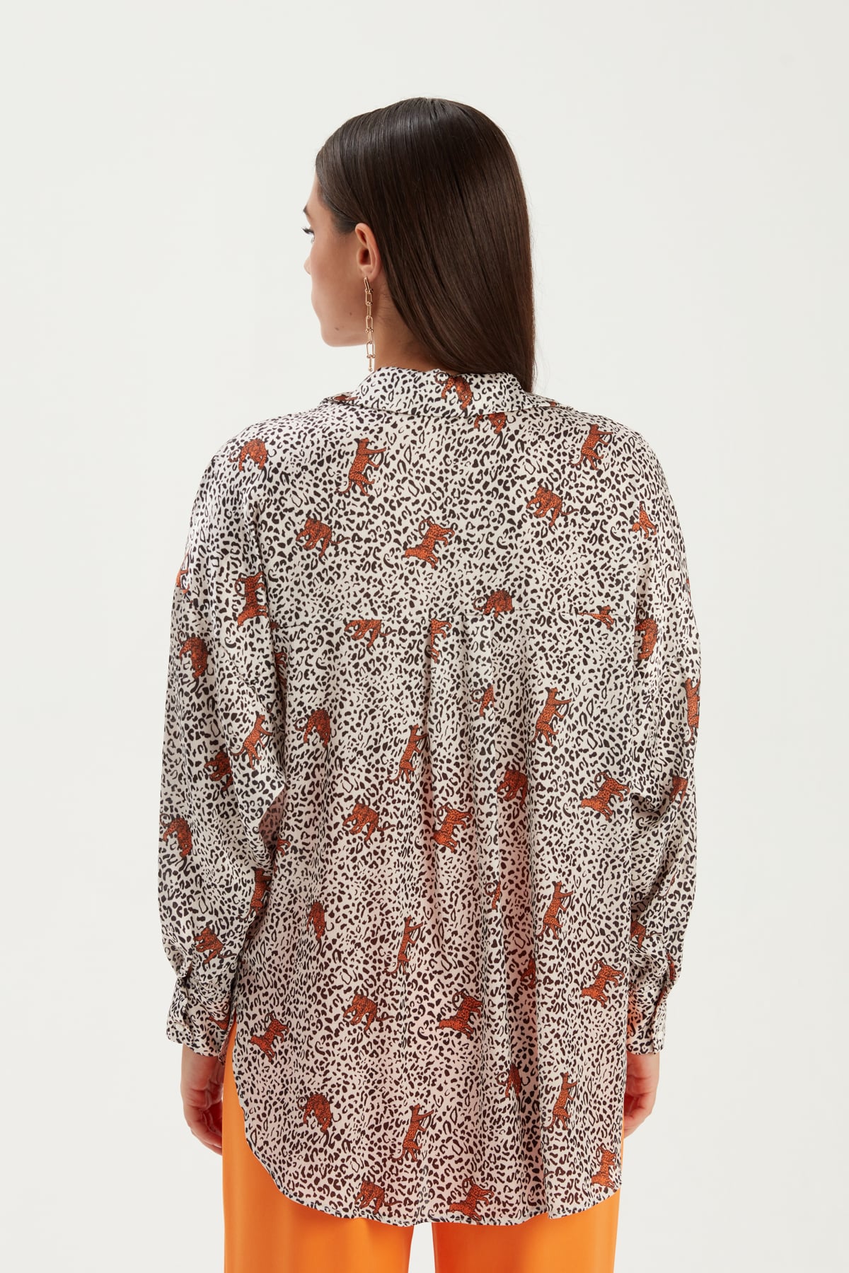 Leopar Desenli Gömlek - ORANJ