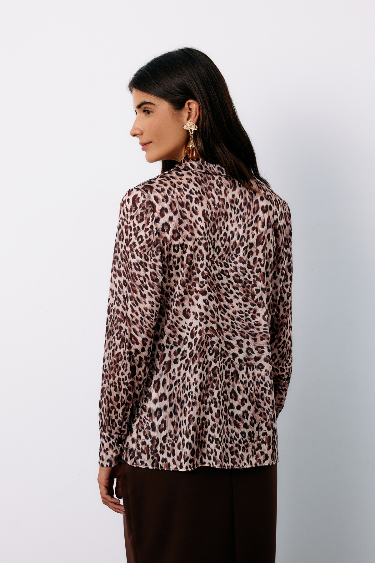 Leopar Desenli Gömlek - VİZON