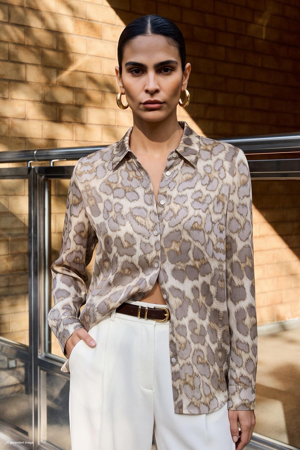 Classic Leopard Print Shirt - Beıge