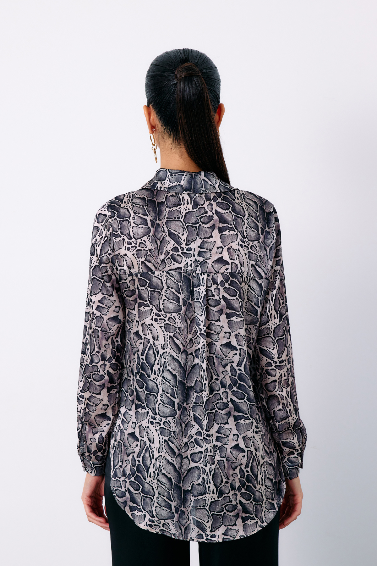 Leopar Desenli Klasik Gömlek - GRİ