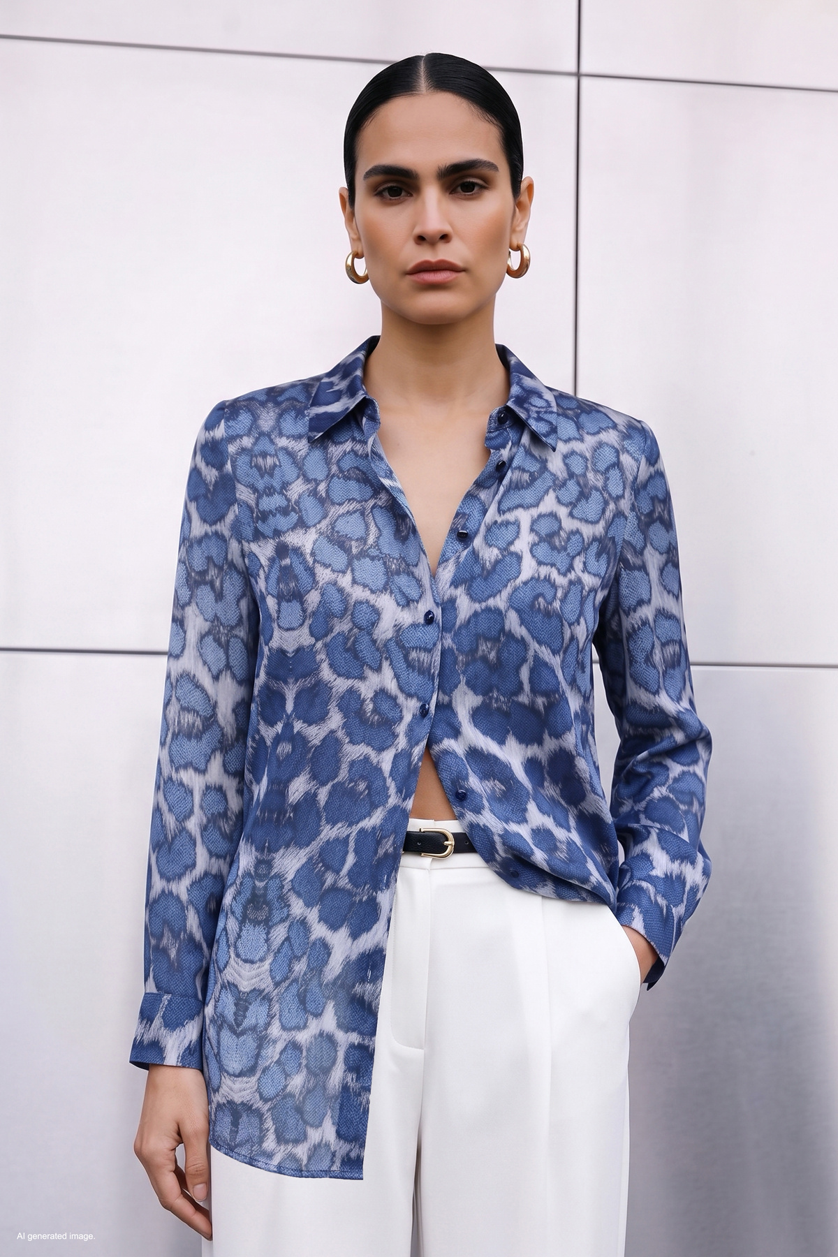 Classic Leopard Print Shirt - Blue