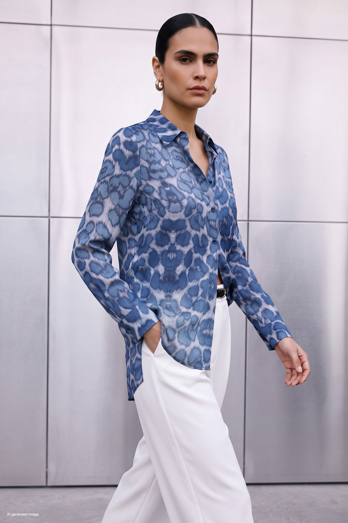 Classic Leopard Print Shirt - Blue