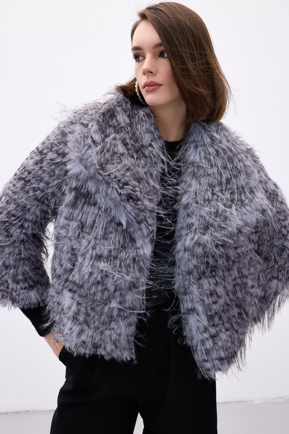 Leopar Desenli Kürk - Gri