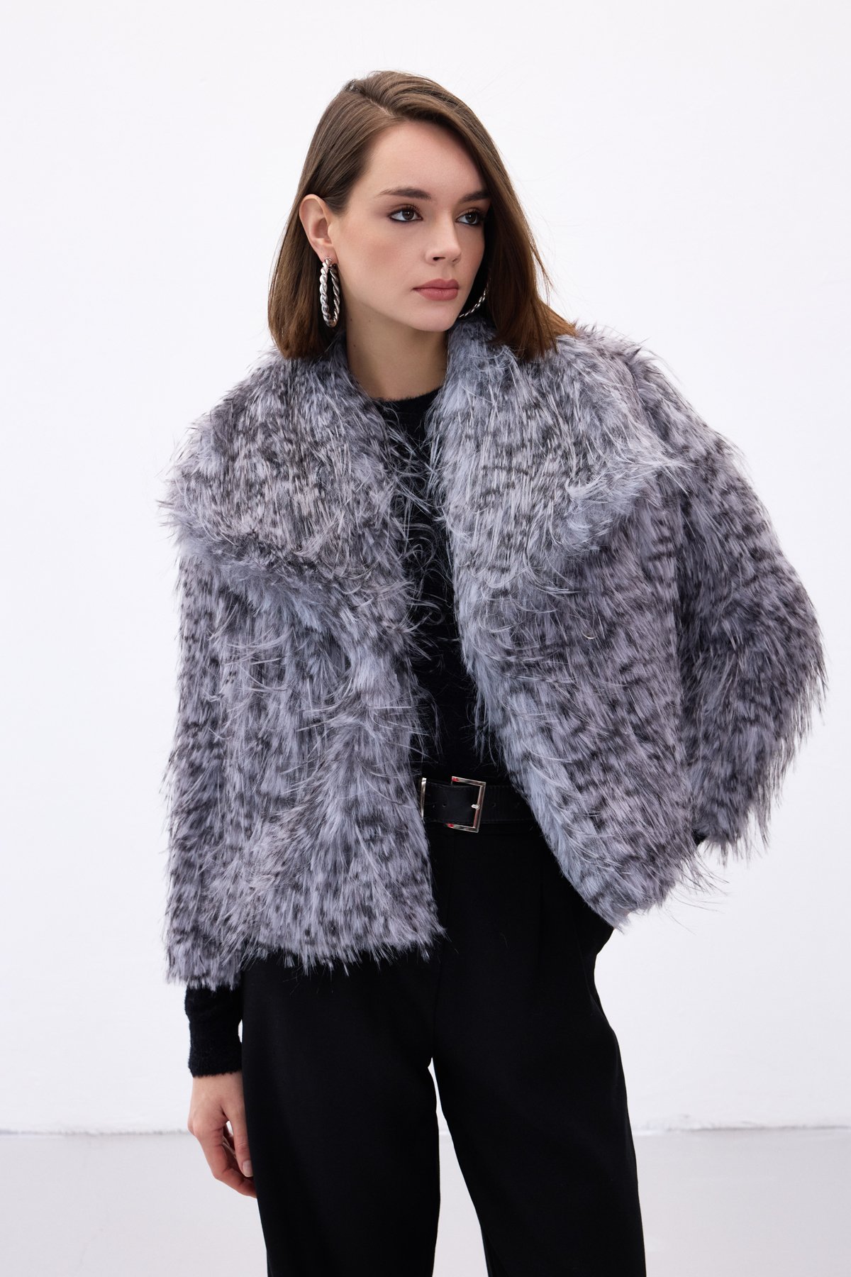 Leopar Desenli Kürk - Gri