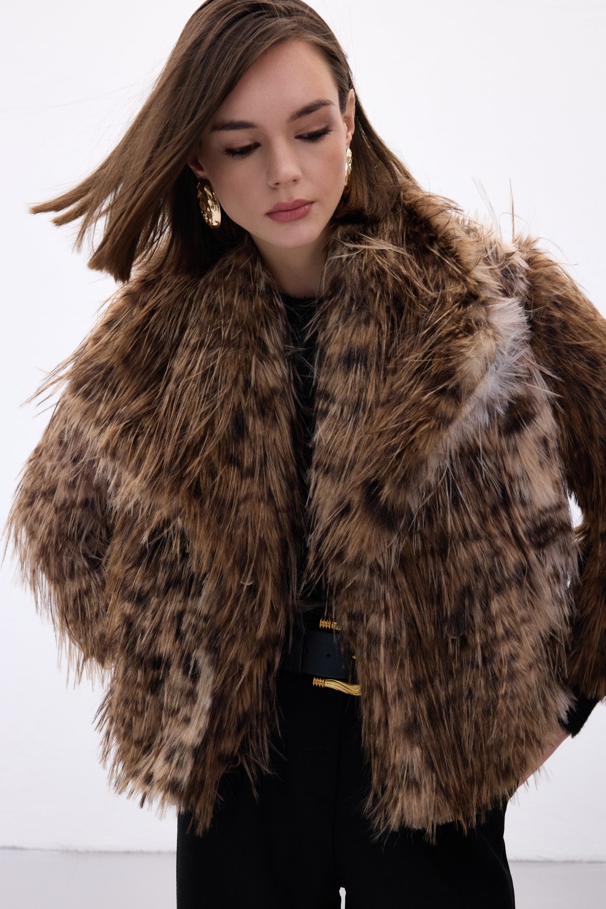 Leopar Desenli Kürk - Kahve