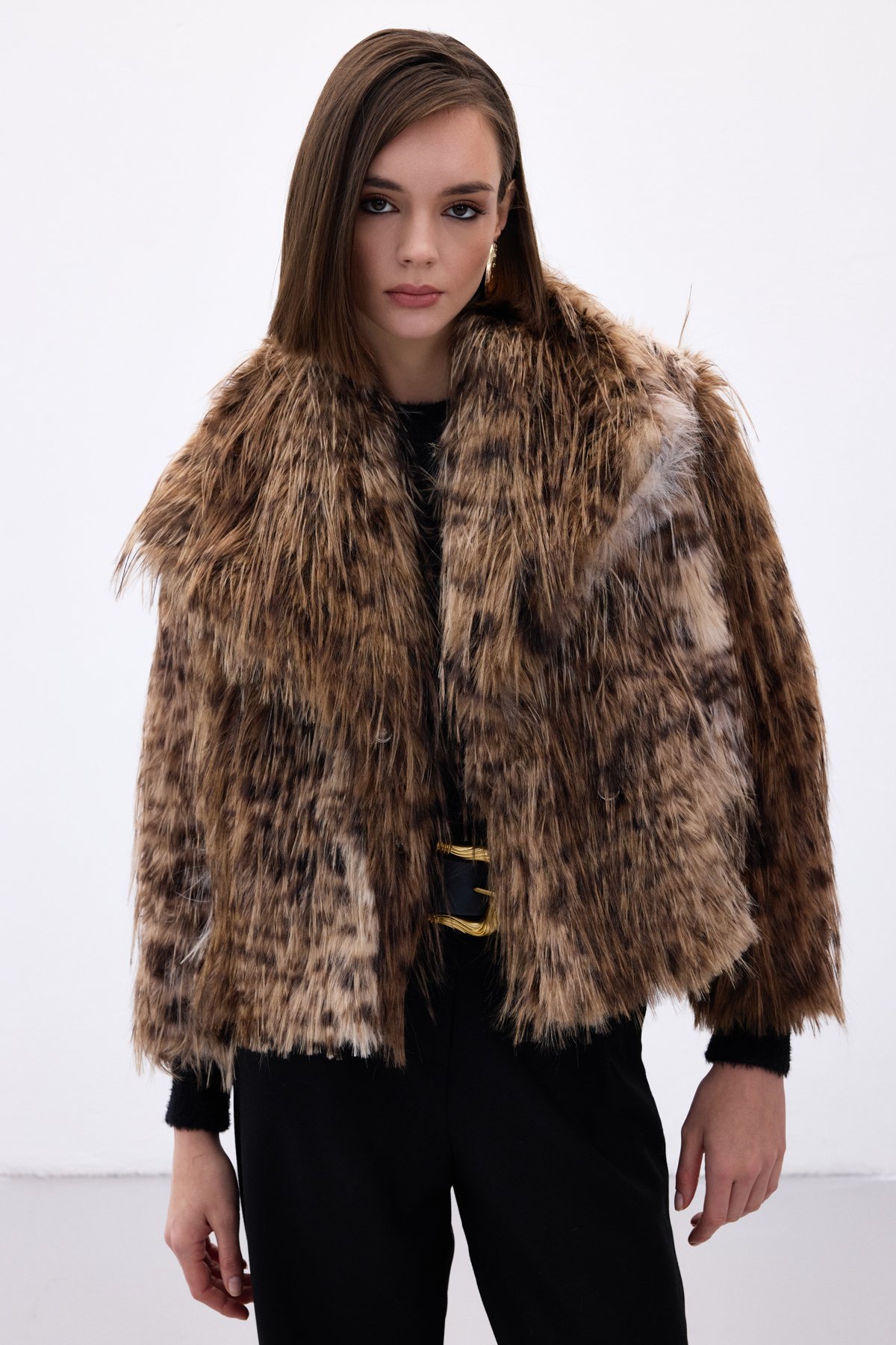 Leopar Desenli Kürk - Kahve