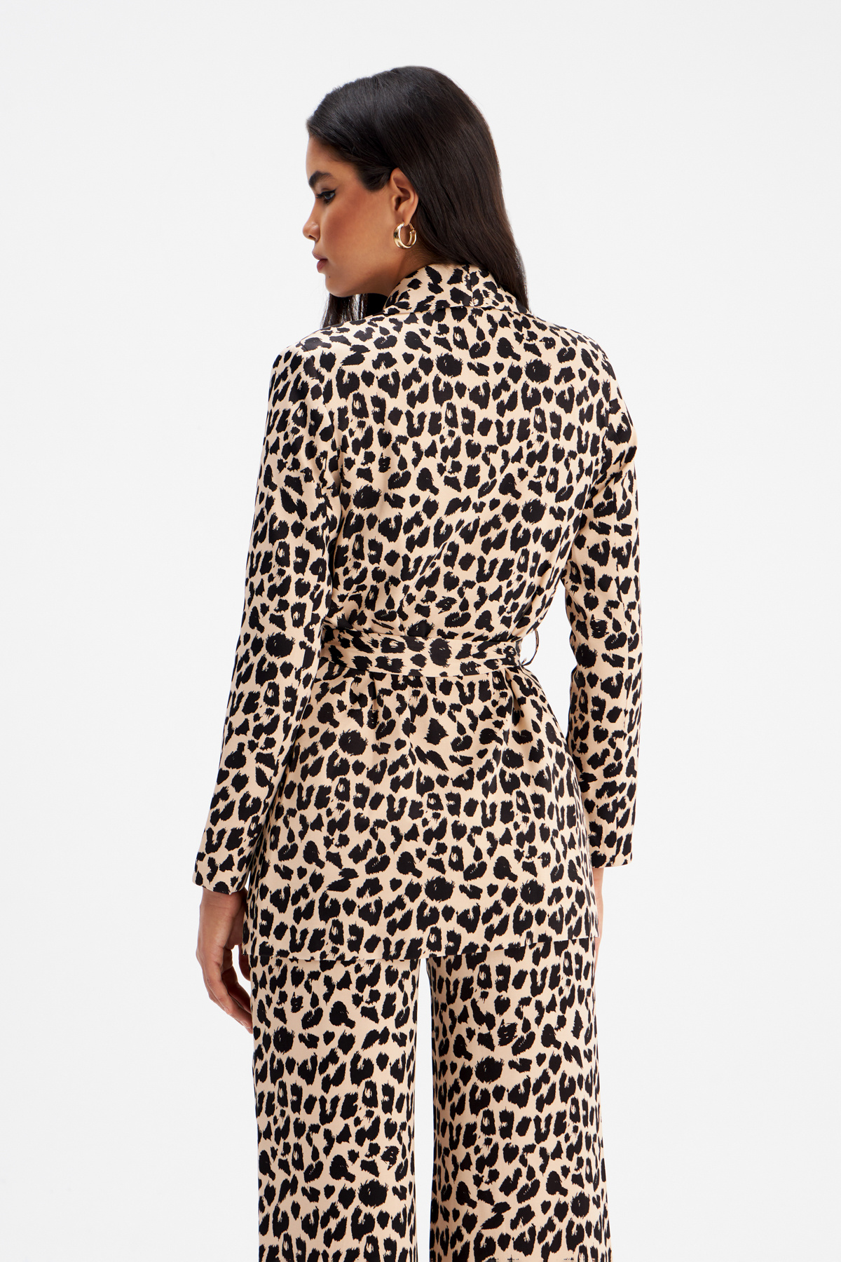 Leopar desenli kuşaklı ceket - BEJ