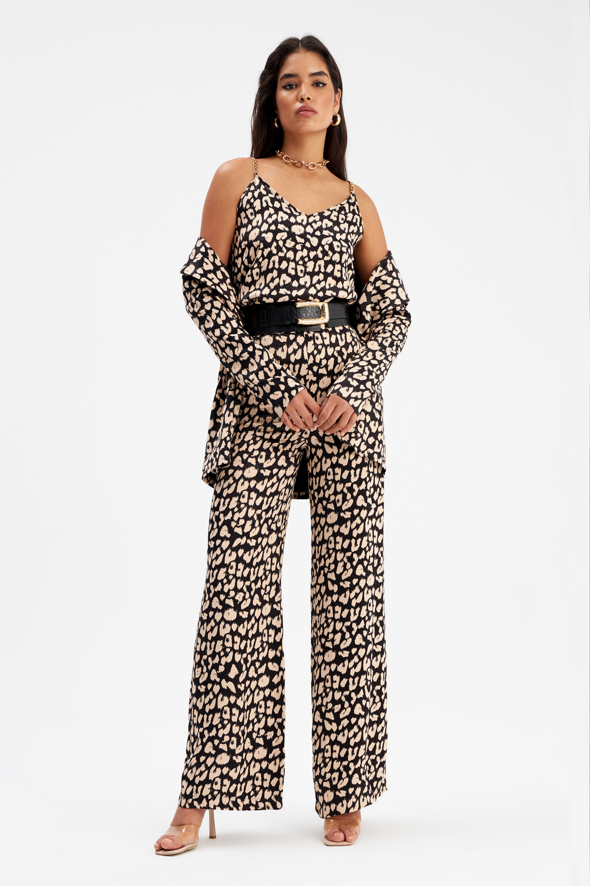 Leopard print belted jacket - BLACK