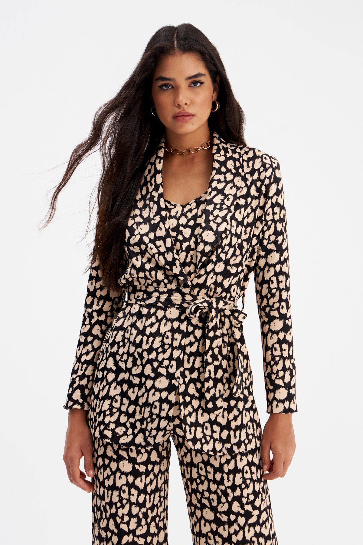 Leopard print belted jacket - BLACK