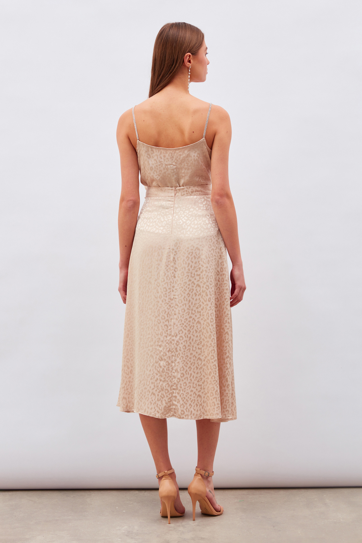 Leopar Desenli Midi Saten Etek - BEJ