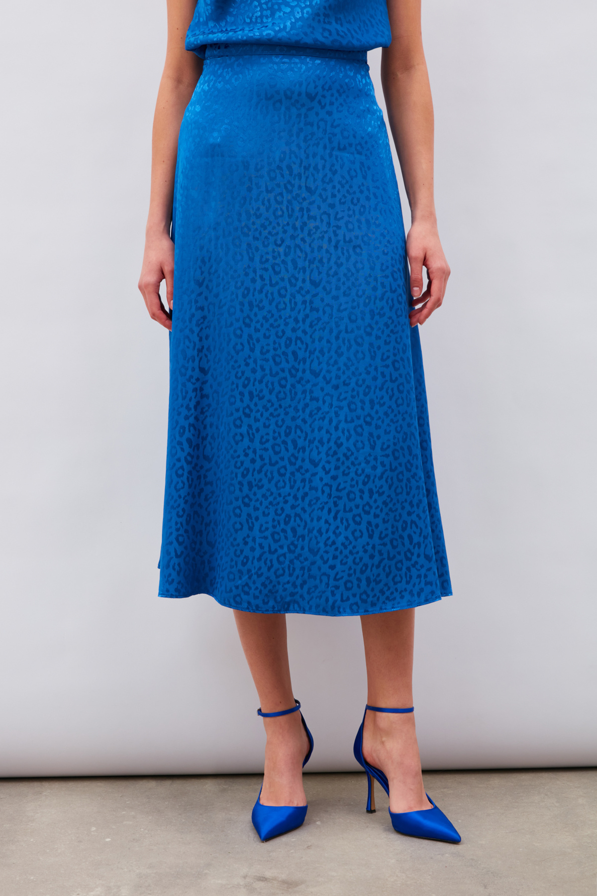 Leopar Desenli Midi Saten Etek - SAX MAVİ