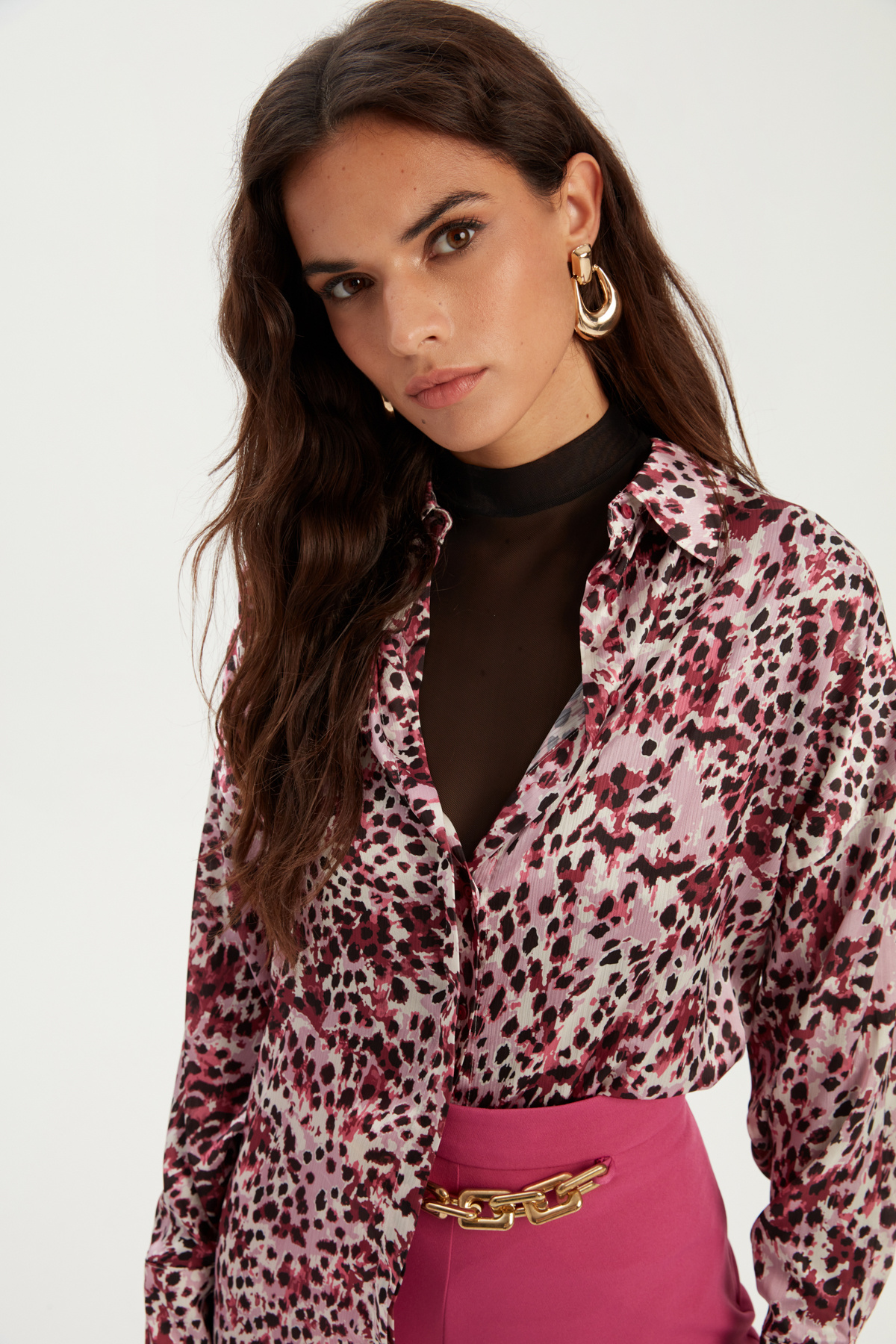 Leopar Desenli Salaş Gömlek - PEMBE