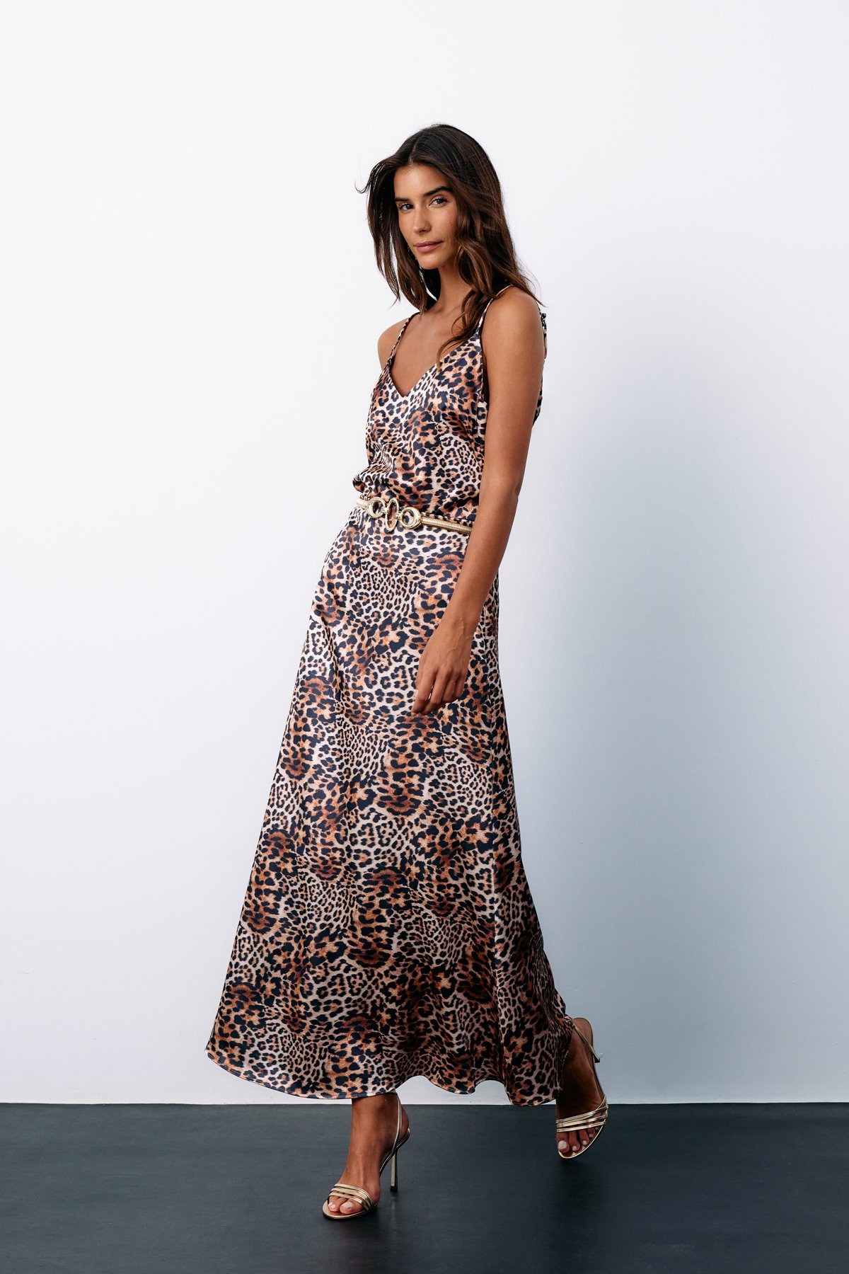 Leopard Patterned Satin Skirt - BROWN