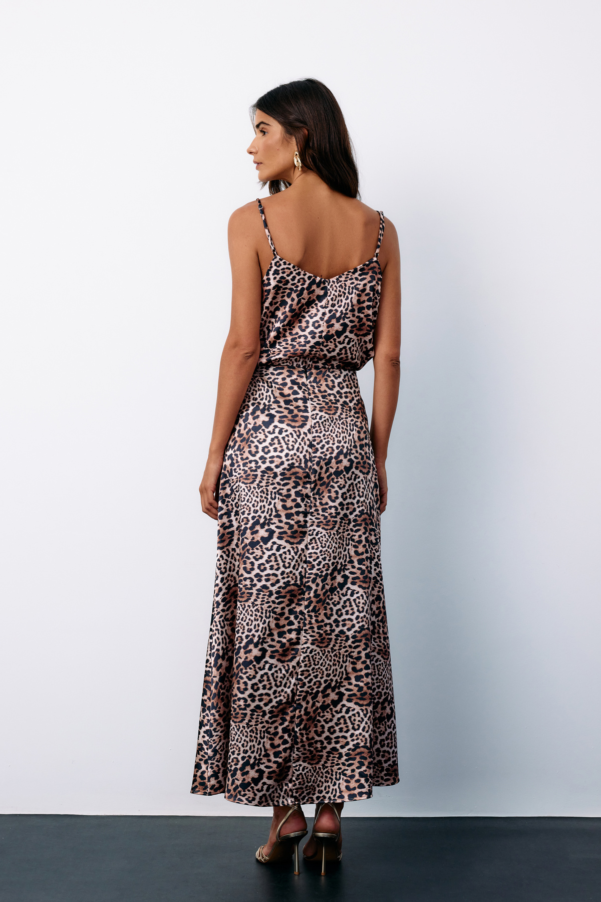 Leopar Desenli Saten Etek - VİZON