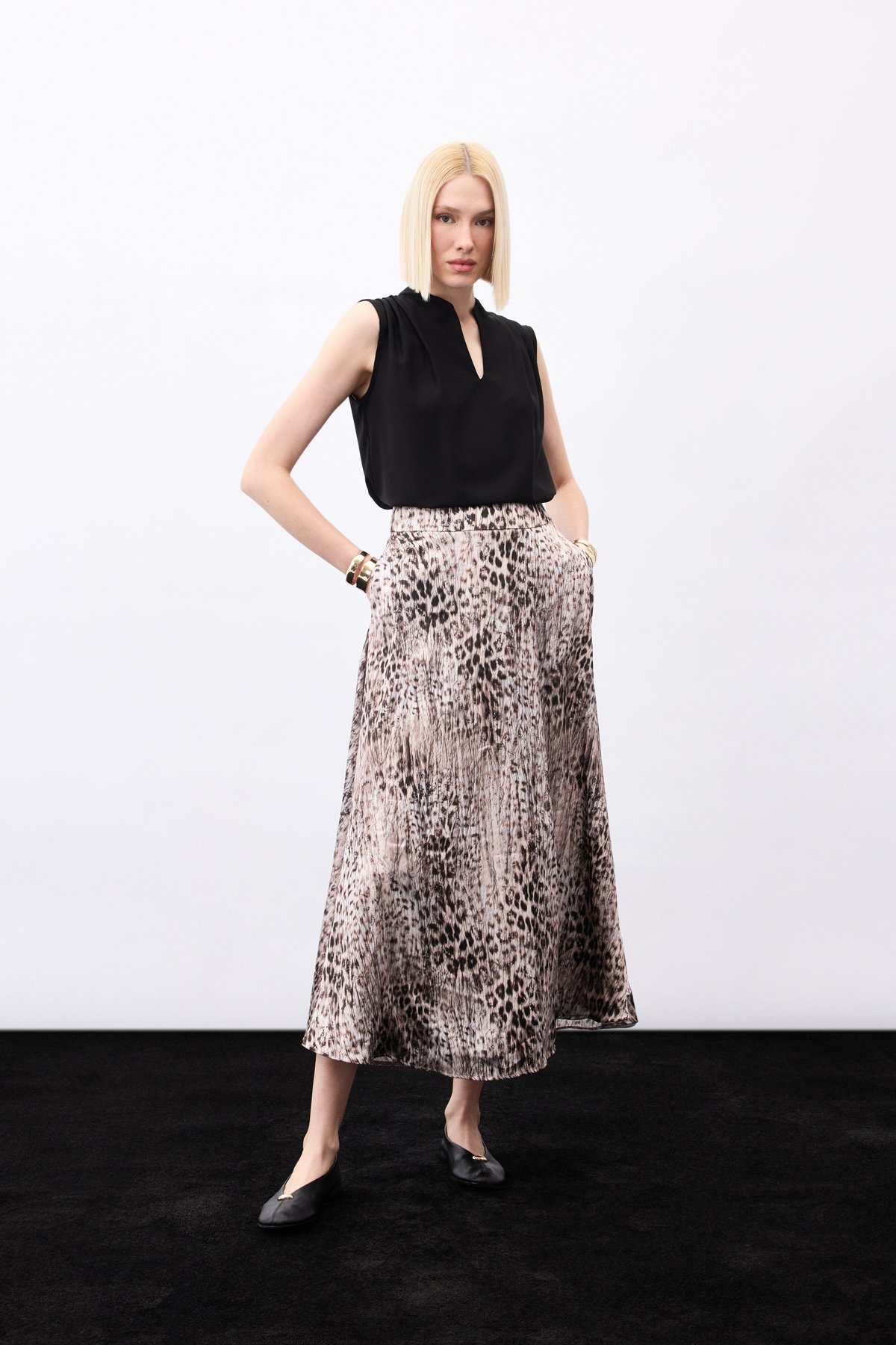 Leopar Desenli Uzun Etek - Kahve