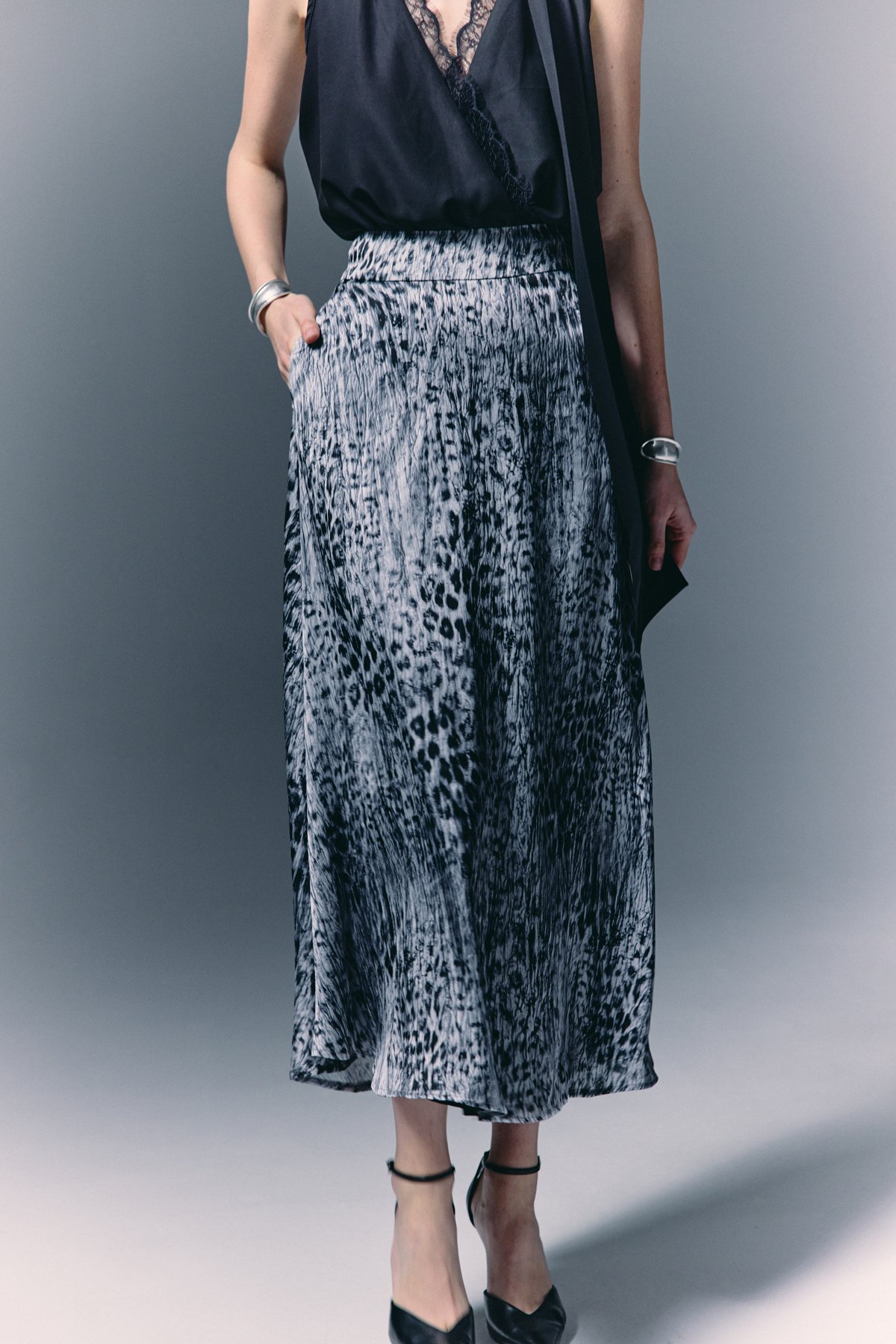 Leopar Desenli Uzun Etek - Siyah