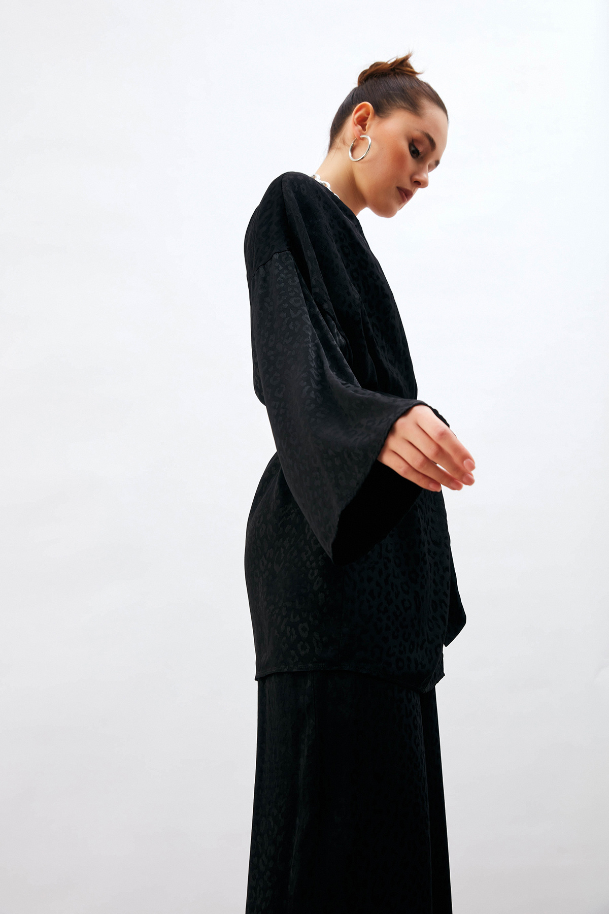 Leopar Jakarlı Kimono - SİYAH