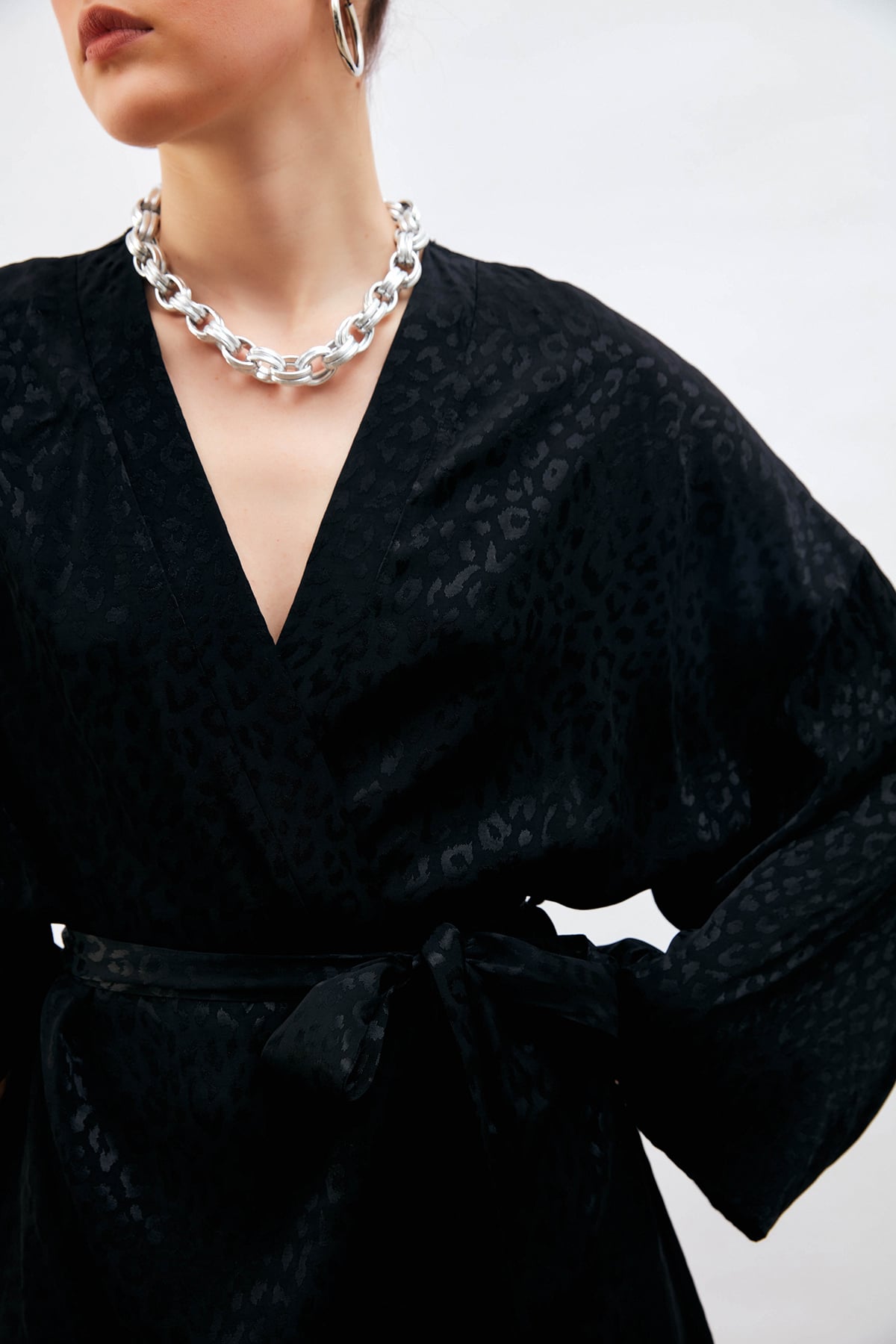 Leopar Jakarlı Kimono - SİYAH