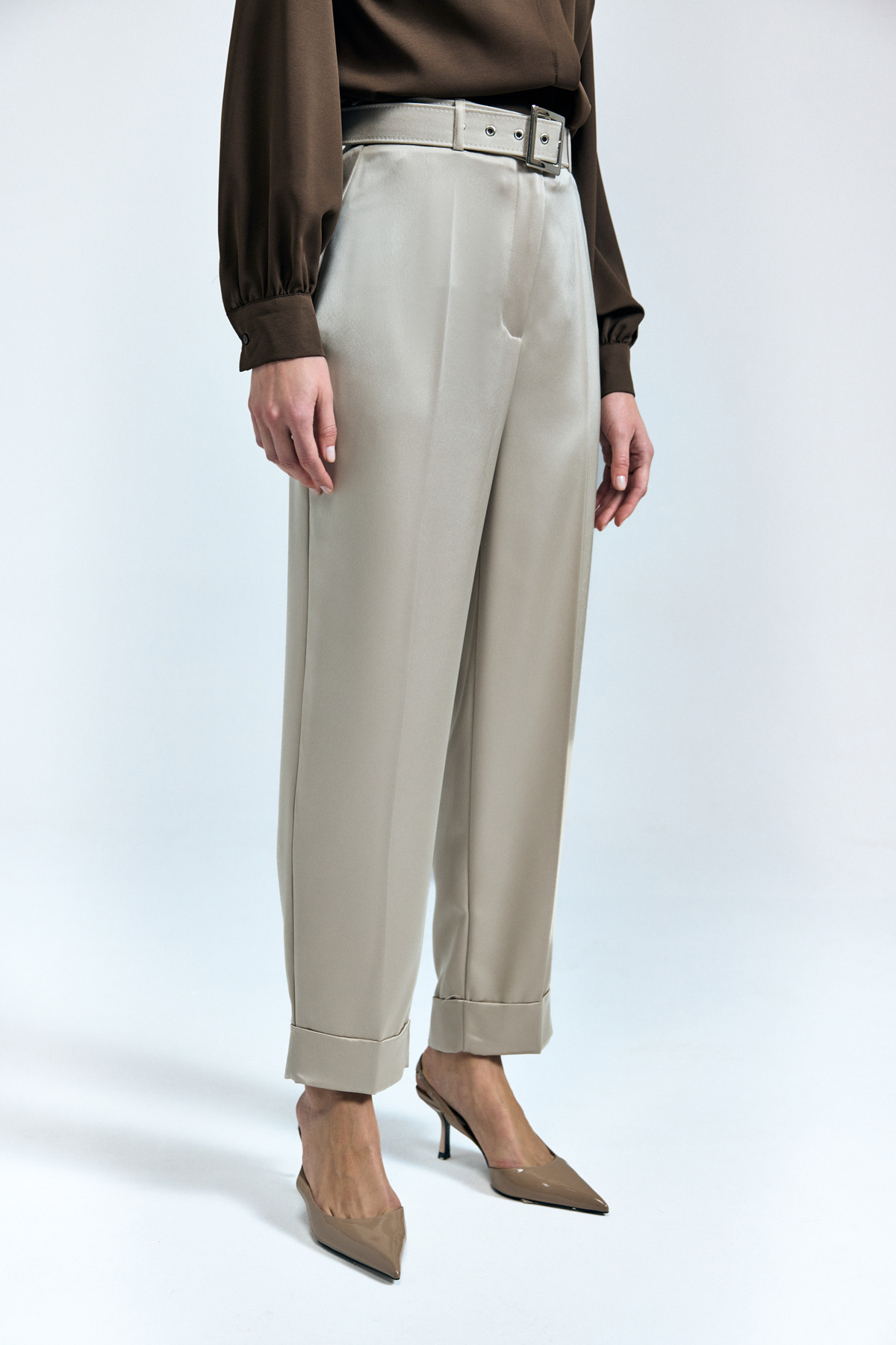 Lisa Saten Duble Paça Pantolon - Taş