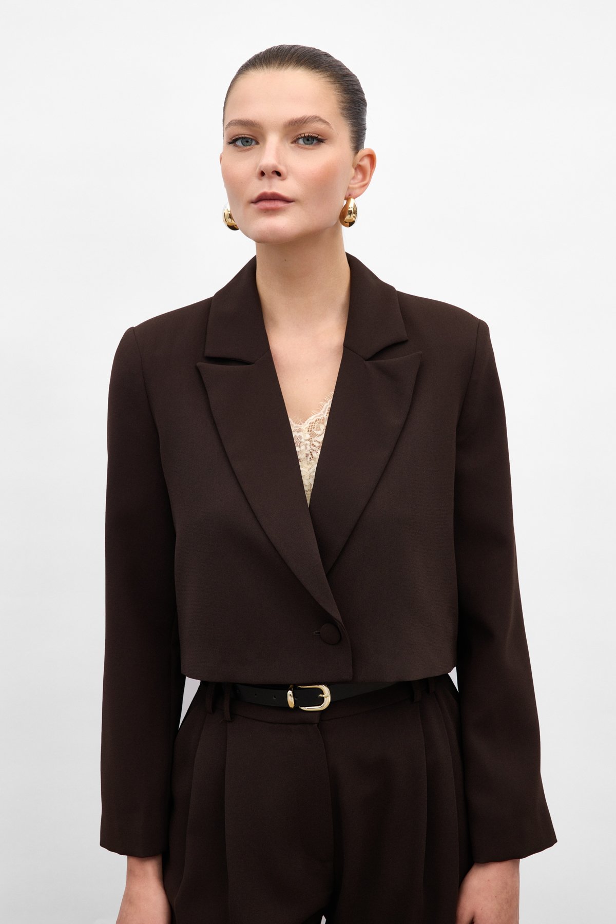 Luna Kısa Ceket - Kahve