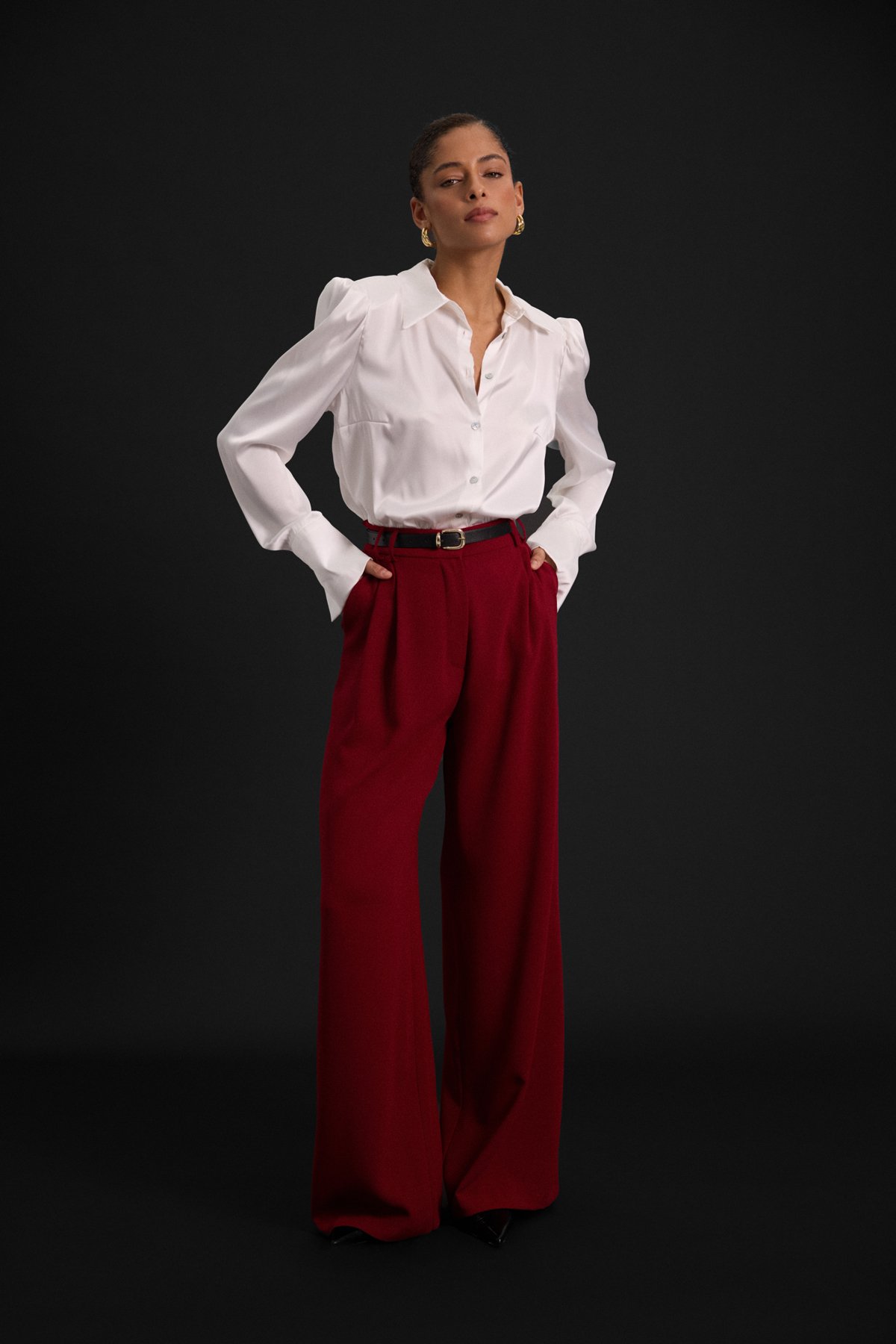 Luna Krep Pantolon - Bordo