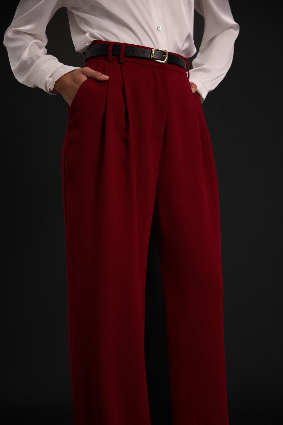 Luna Krep Pantolon - Bordo