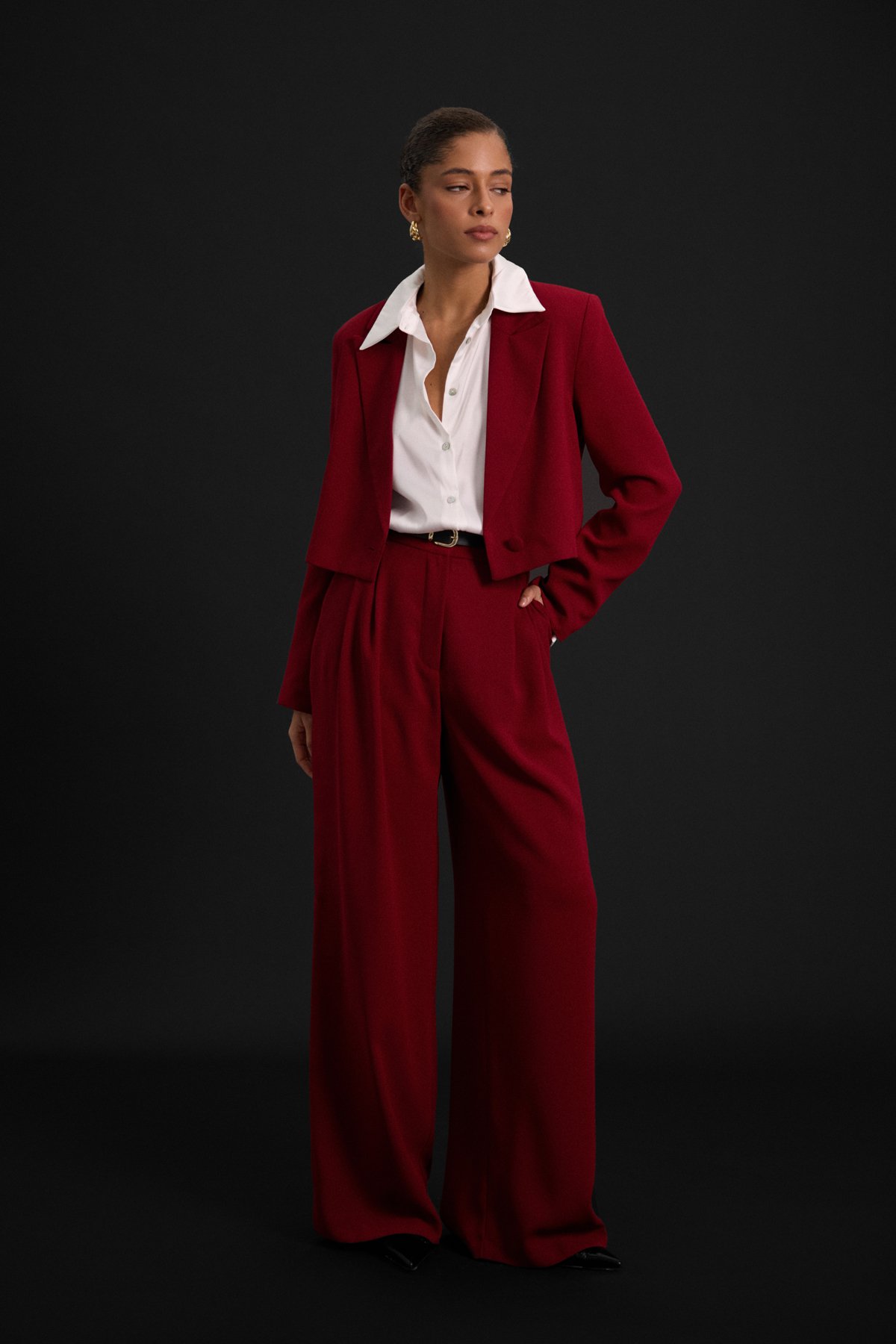 Luna Krep Pantolon - Bordo