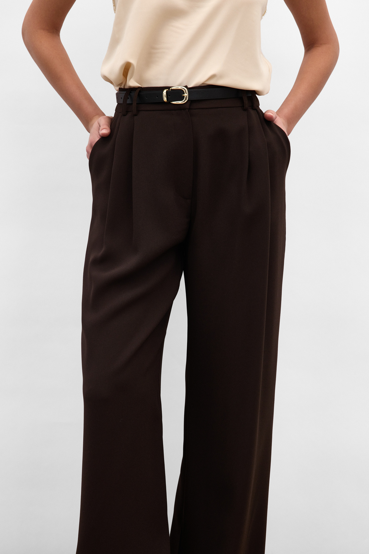 Luna Krep Pantolon - Kahve