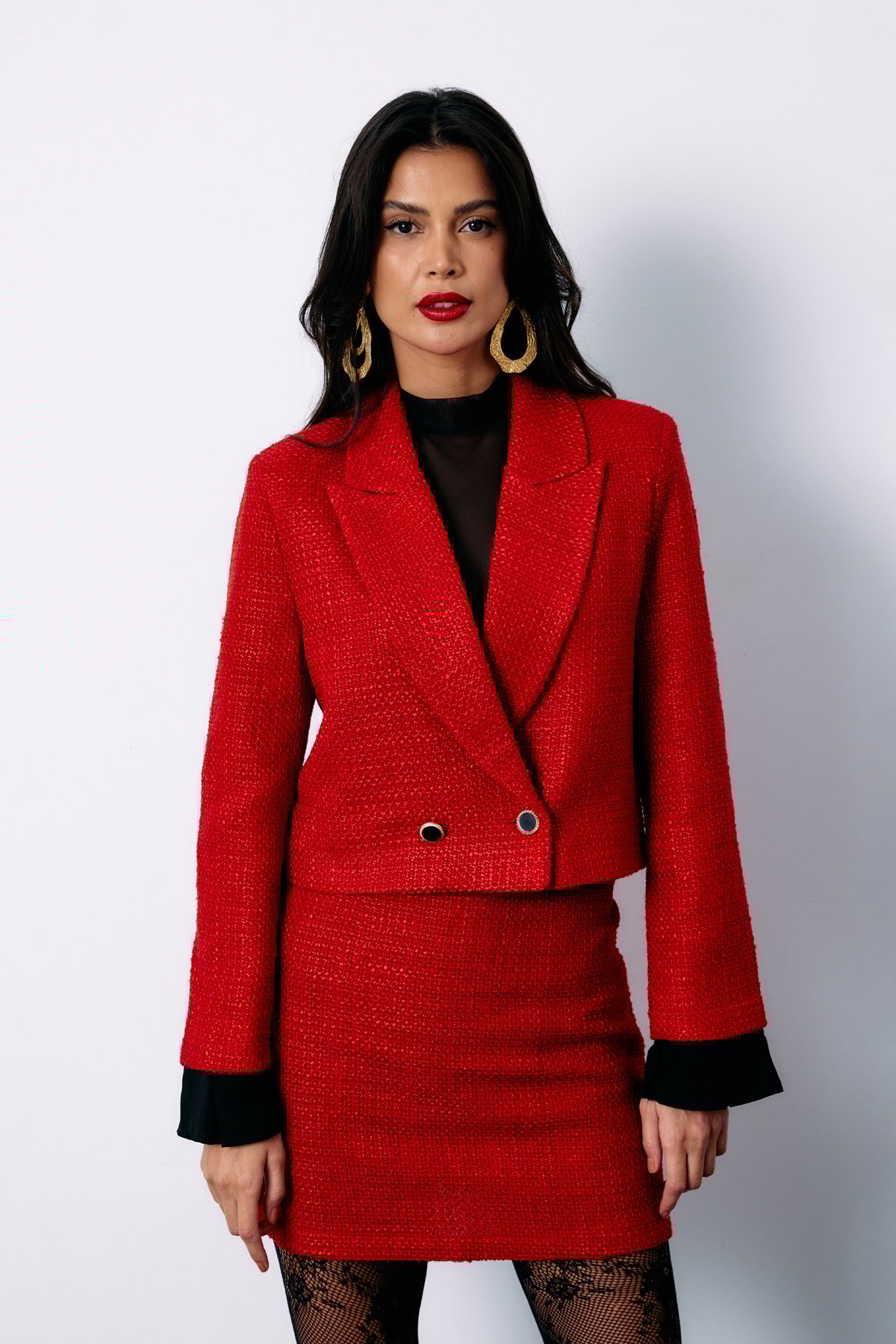 Manşet Detaylı Tüvit Ceket - KIRMIZI