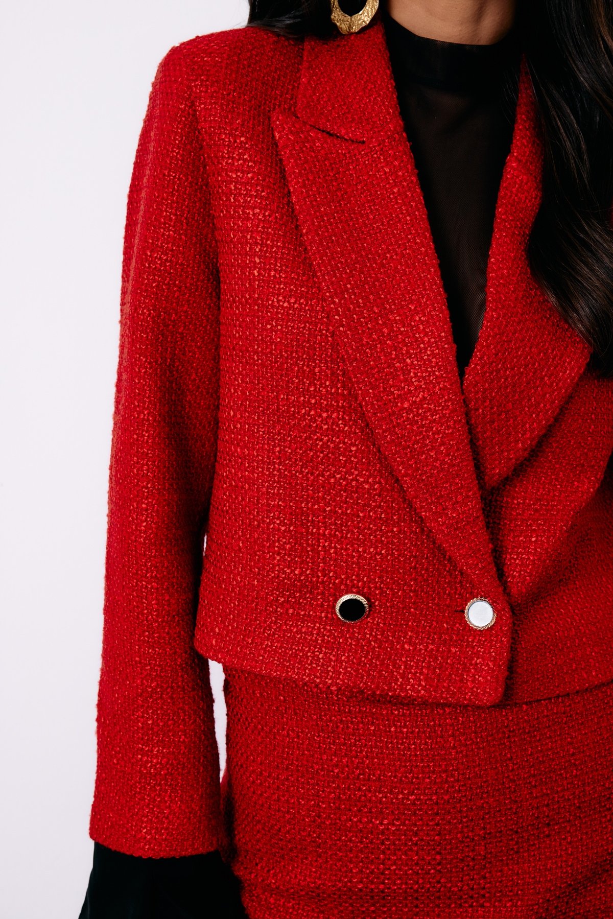 Manşet Detaylı Tüvit Ceket - KIRMIZI