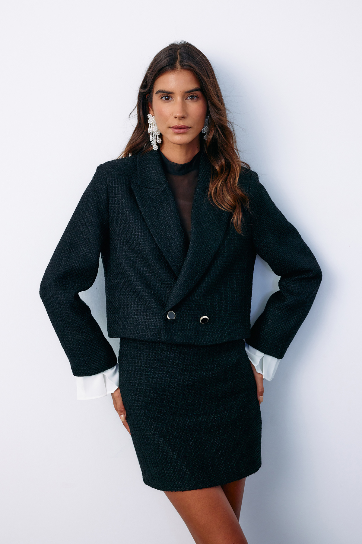 Manşet Detaylı Tüvit Ceket - SİYAH