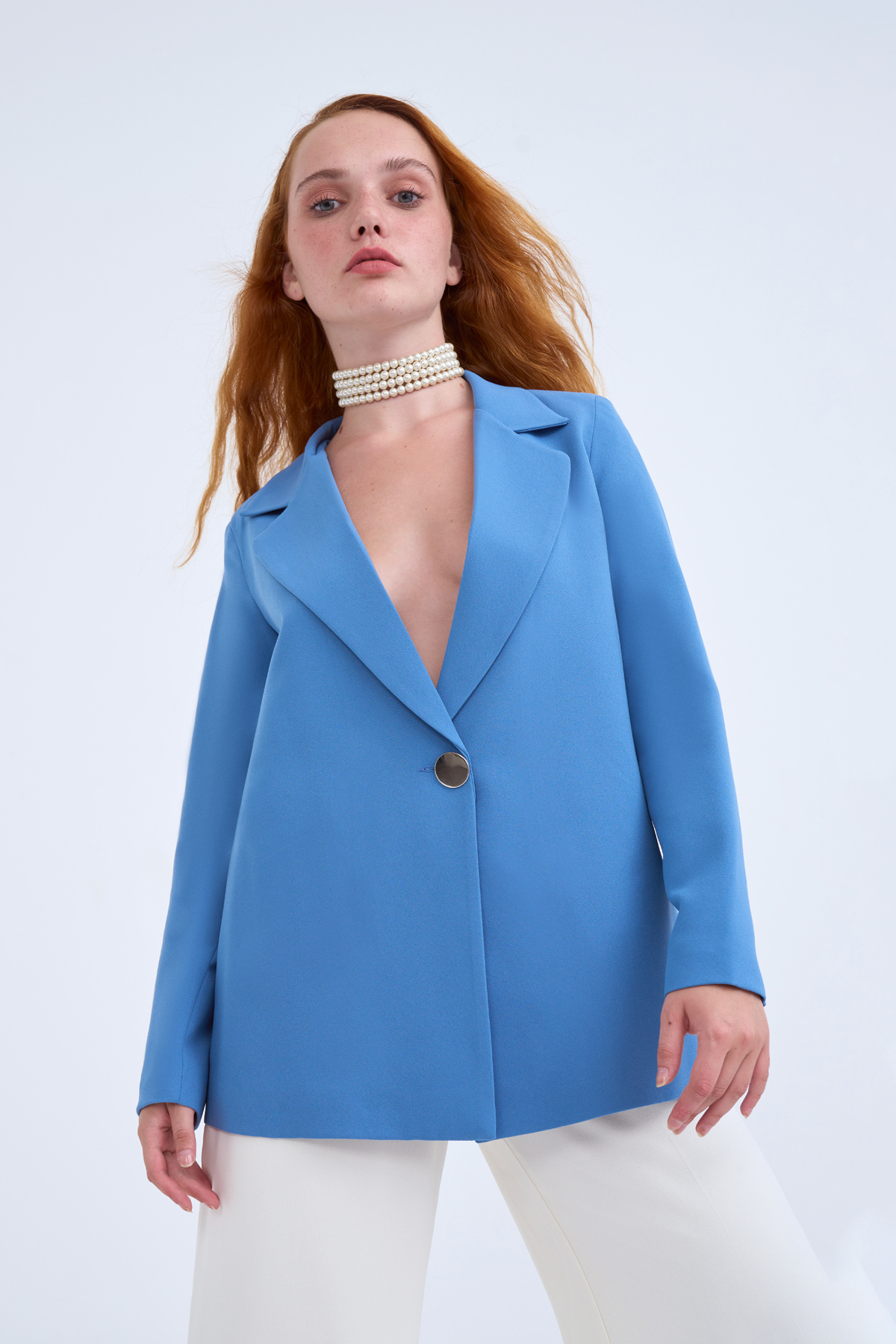 Metal button boyfriend jacket - INDIGO