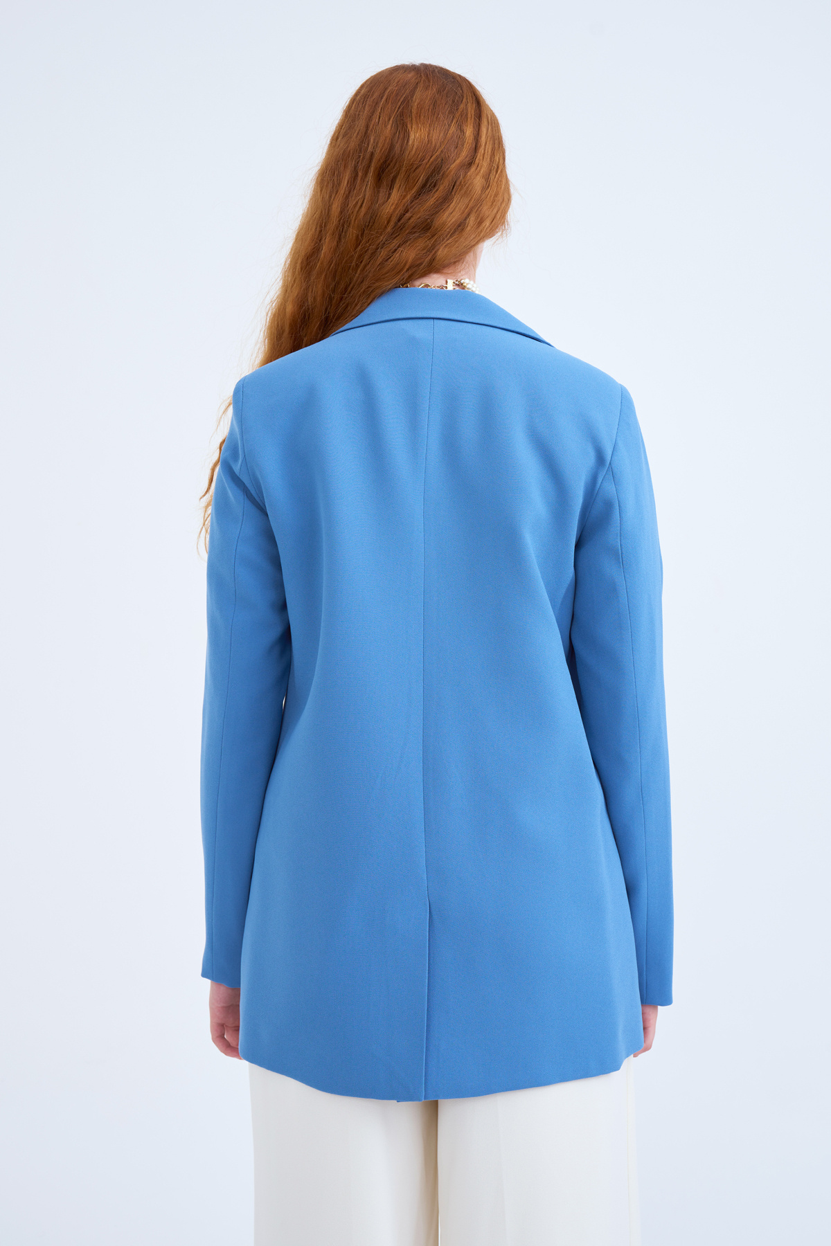 Metal button boyfriend jacket - INDIGO