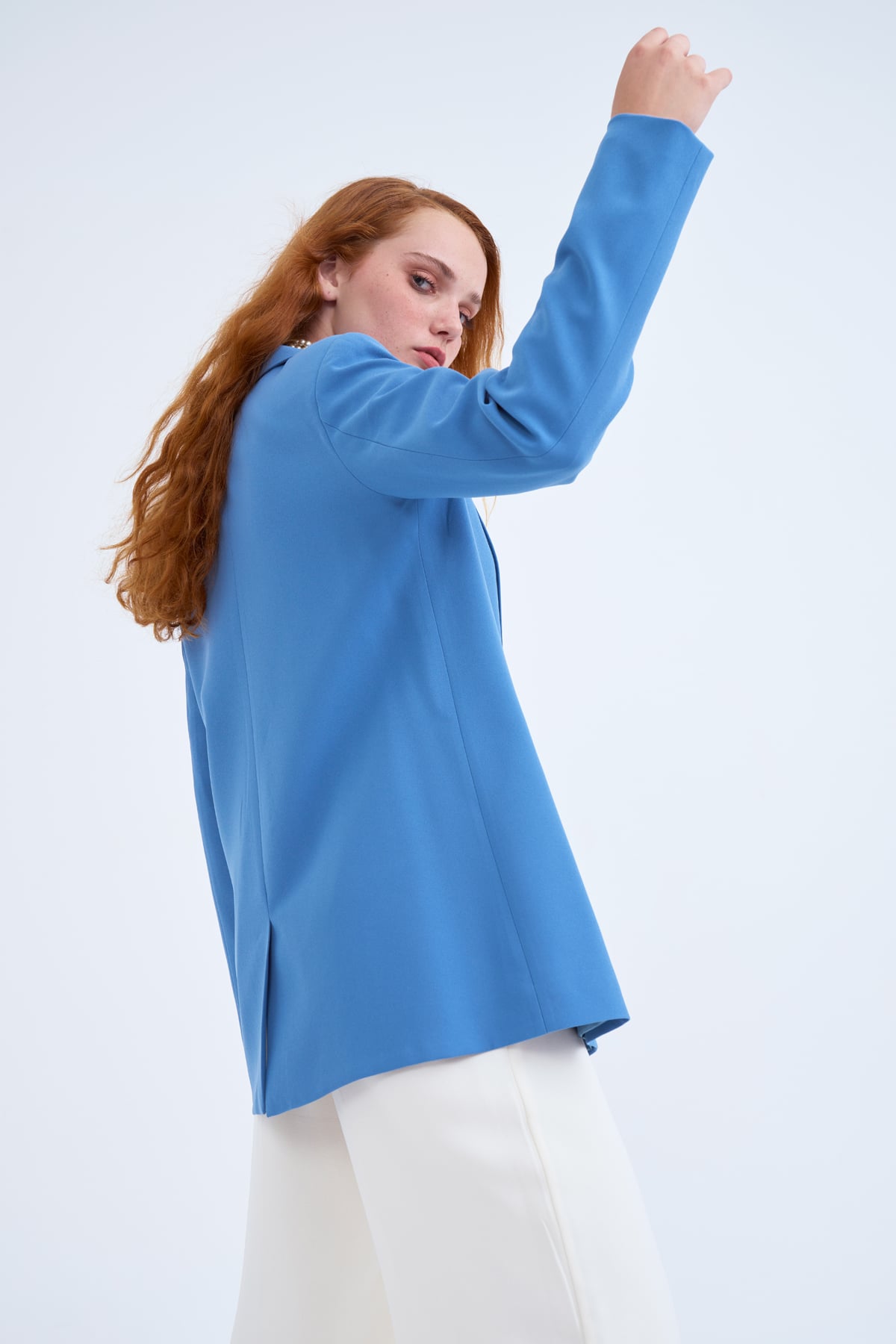 Metal button boyfriend jacket - INDIGO
