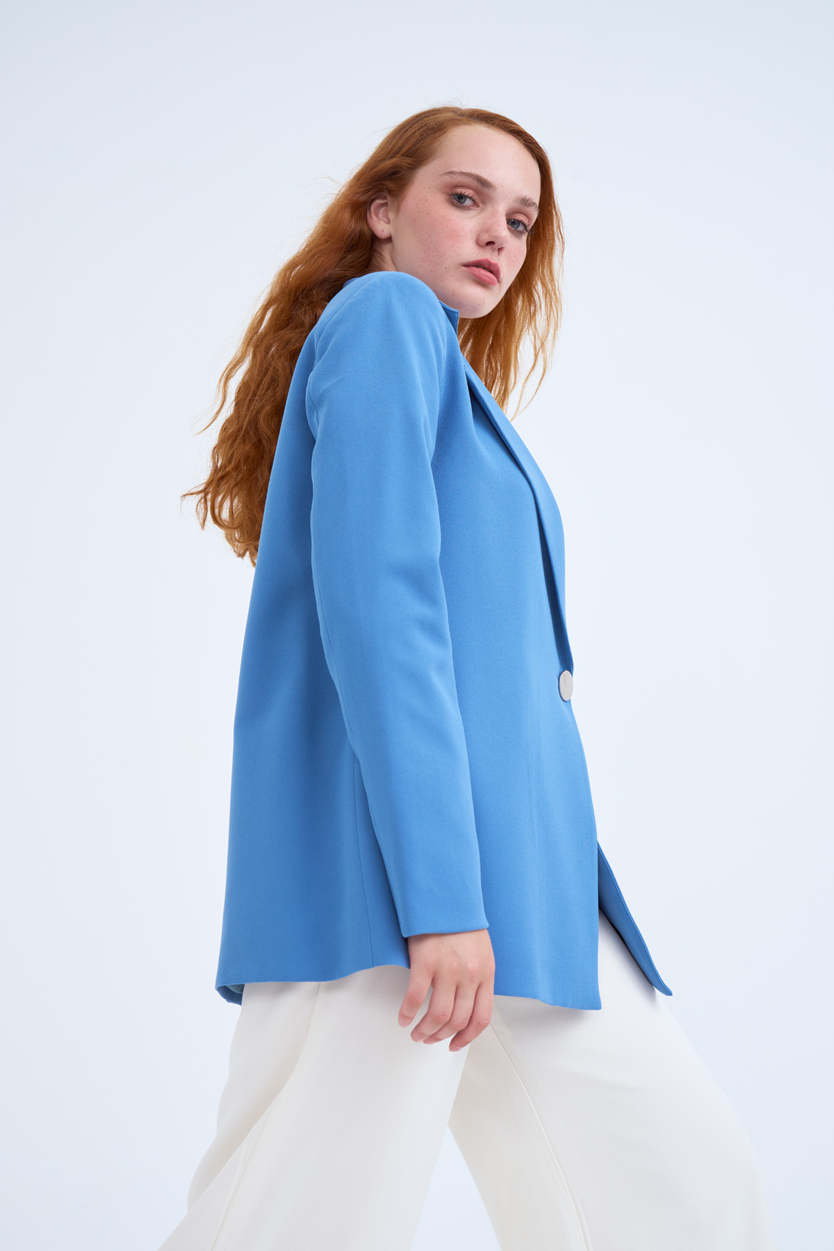 Metal button boyfriend jacket - INDIGO