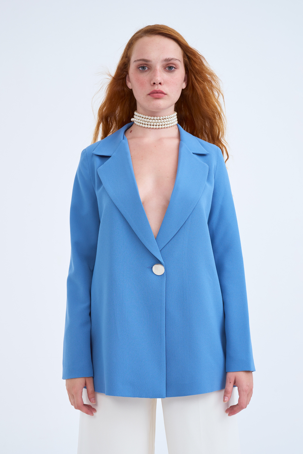 Metal button boyfriend jacket - INDIGO