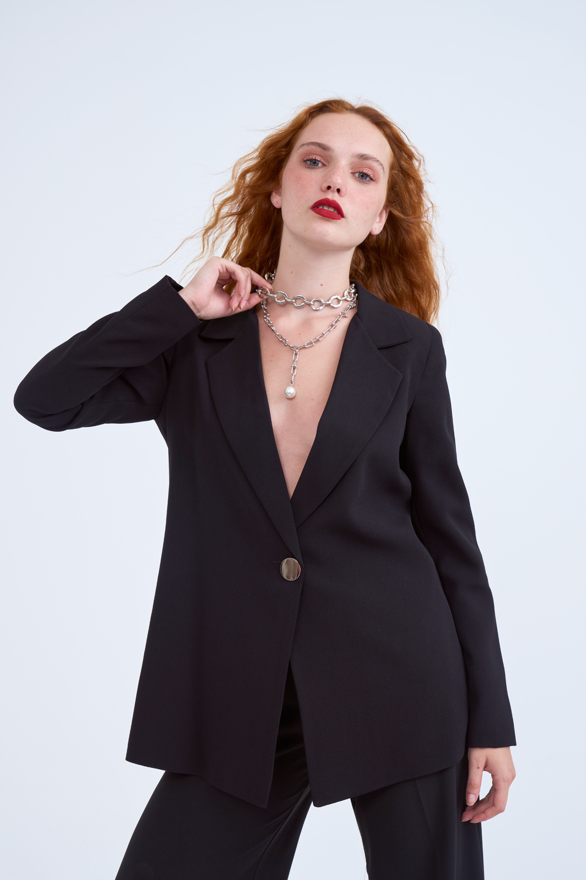 Metal button boyfriend jacket - BLACK