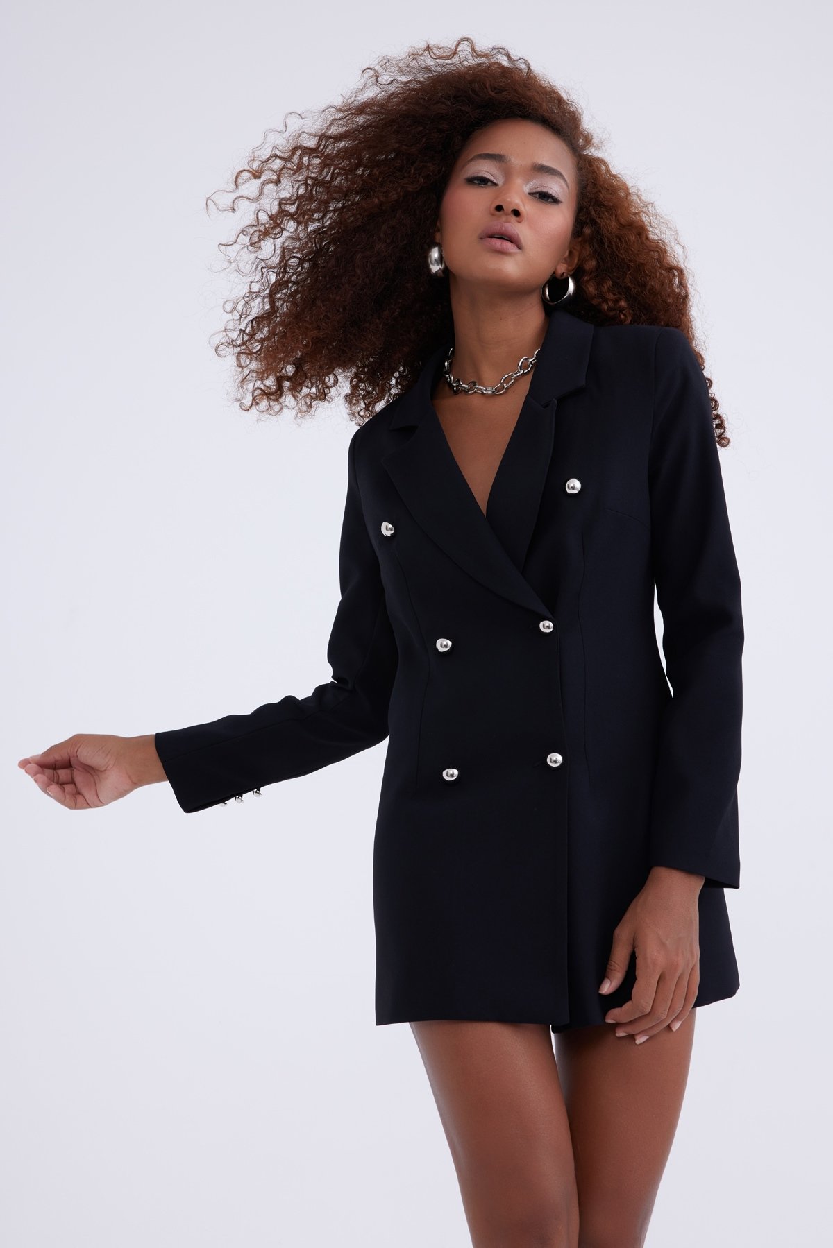 Metal düğmeli ceket - SİYAH