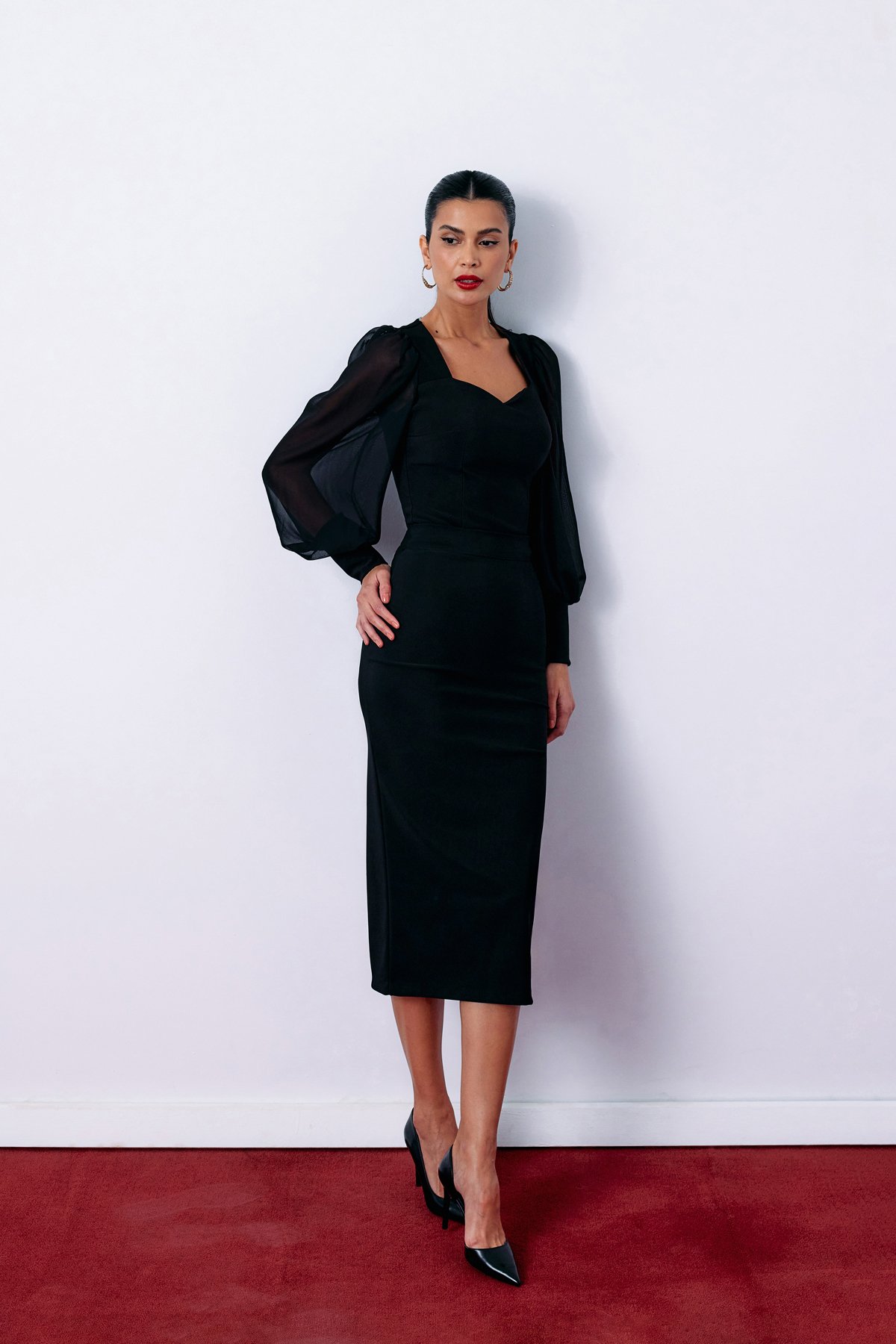 Midi Pencil Skirt - BLACK