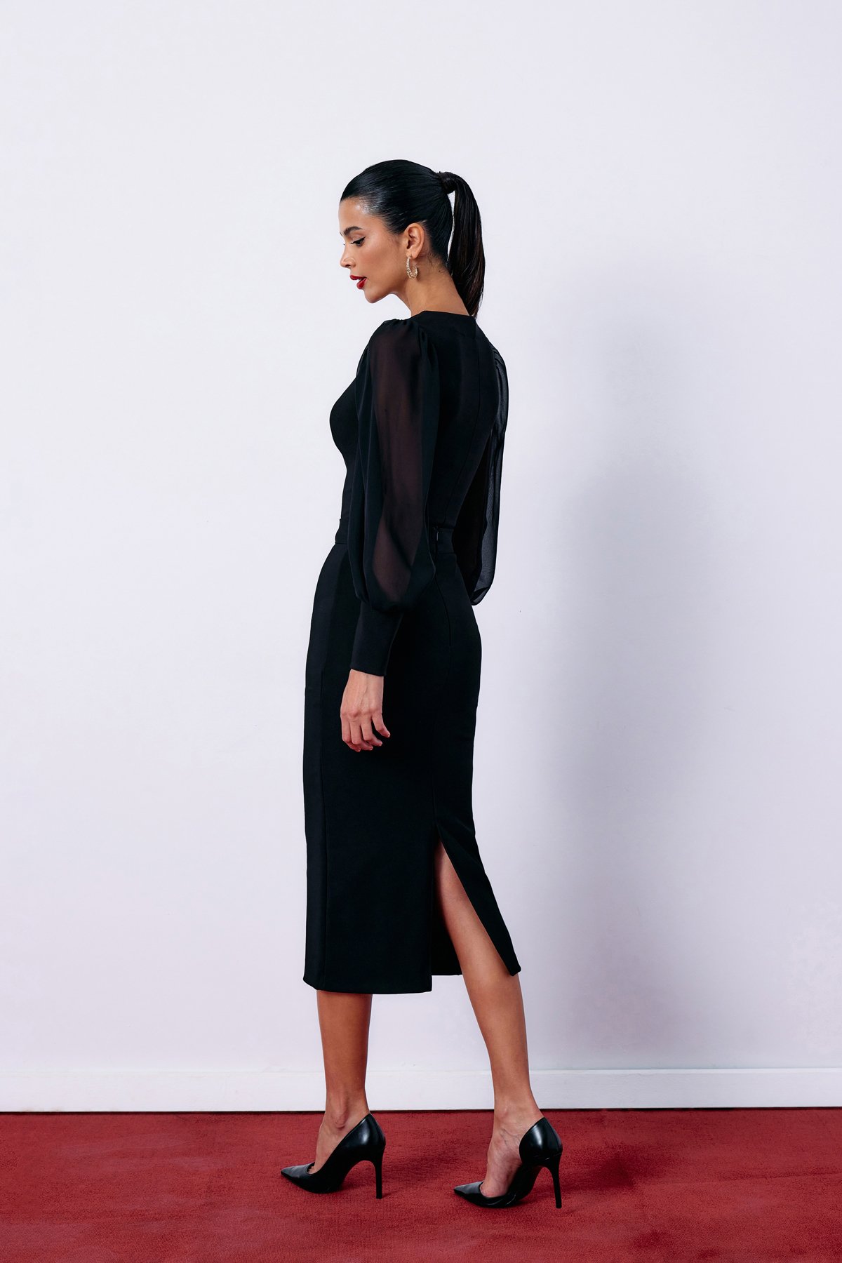 Midi Pencil Skirt - BLACK