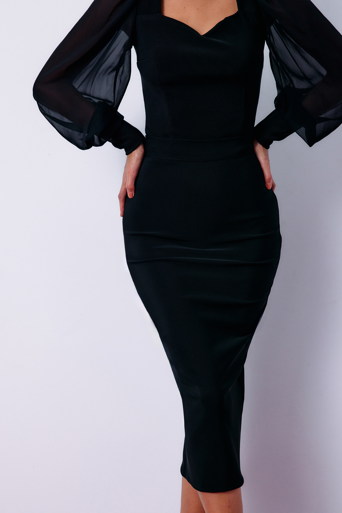 Midi Pencil Skirt - BLACK