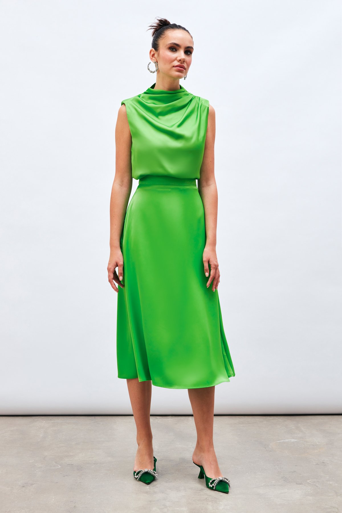 Midi Boy Saten Etek - AÇIK YEŞİL