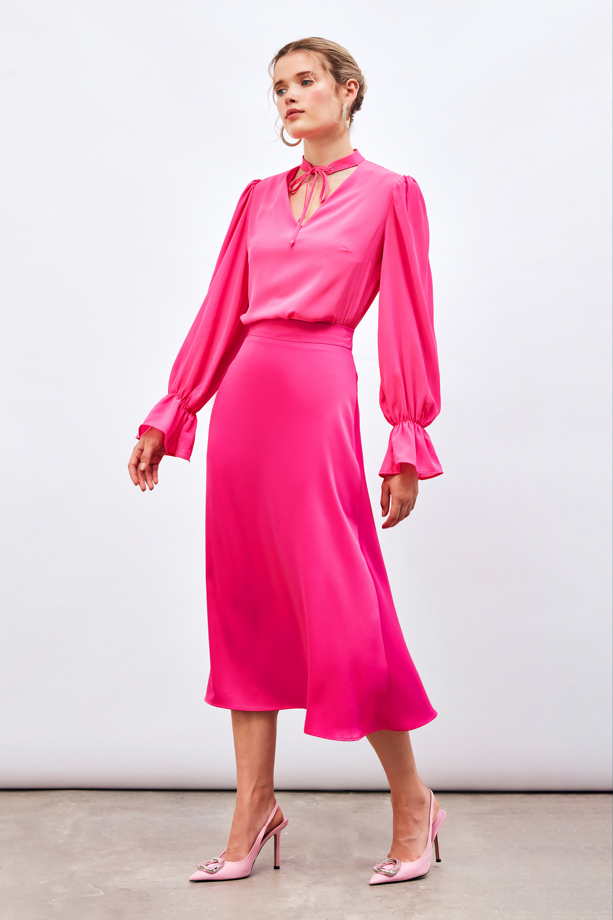 Midi Boy Saten Etek - FUŞYA